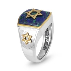 Marina Jewelry 925 Sterling Silver Men's Gold Plated Star of David Rin