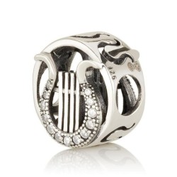 925 Sterling Silver David's Harp Bead Charm with Zircon Stones - Rhodi