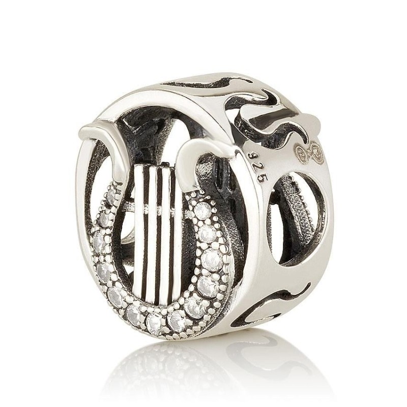 Charm Perle Harpe de David en Argent Sterling 925 avec Pierres de Zircon - Rhodi