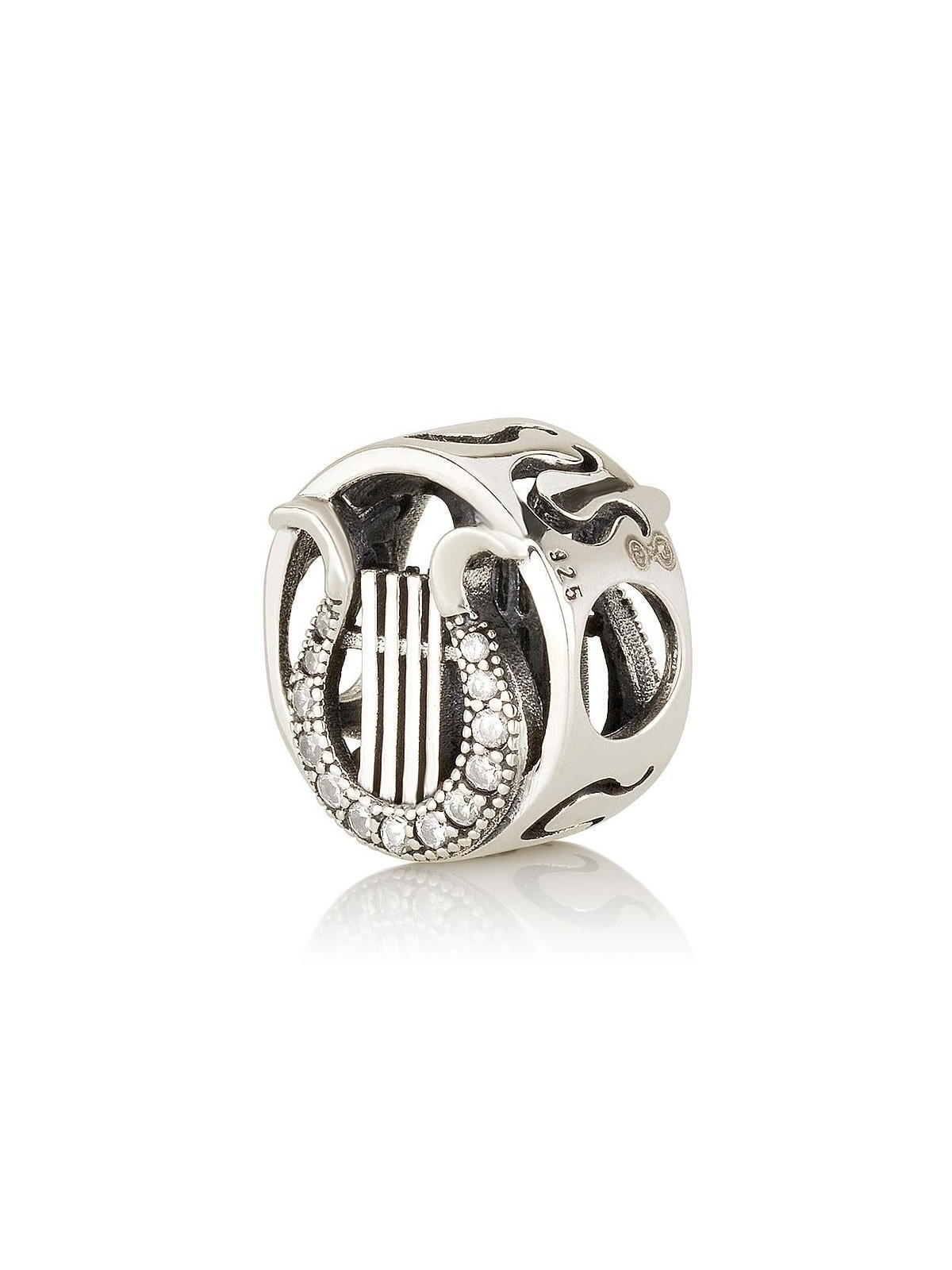 925 Sterling Silver David's Harp Bead Charm with Zircon Stones - Rhodi