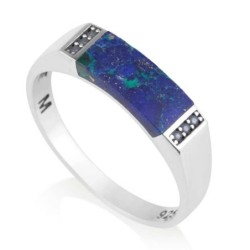 Classy Sterling Silver & Eilat Stone Ring With Stylish Diamond Pattern