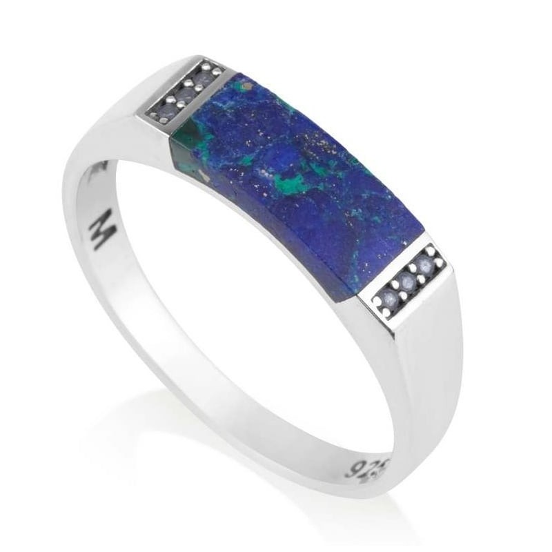 Classy Sterling Silver & Eilat Stone Ring With Stylish Diamond Pattern