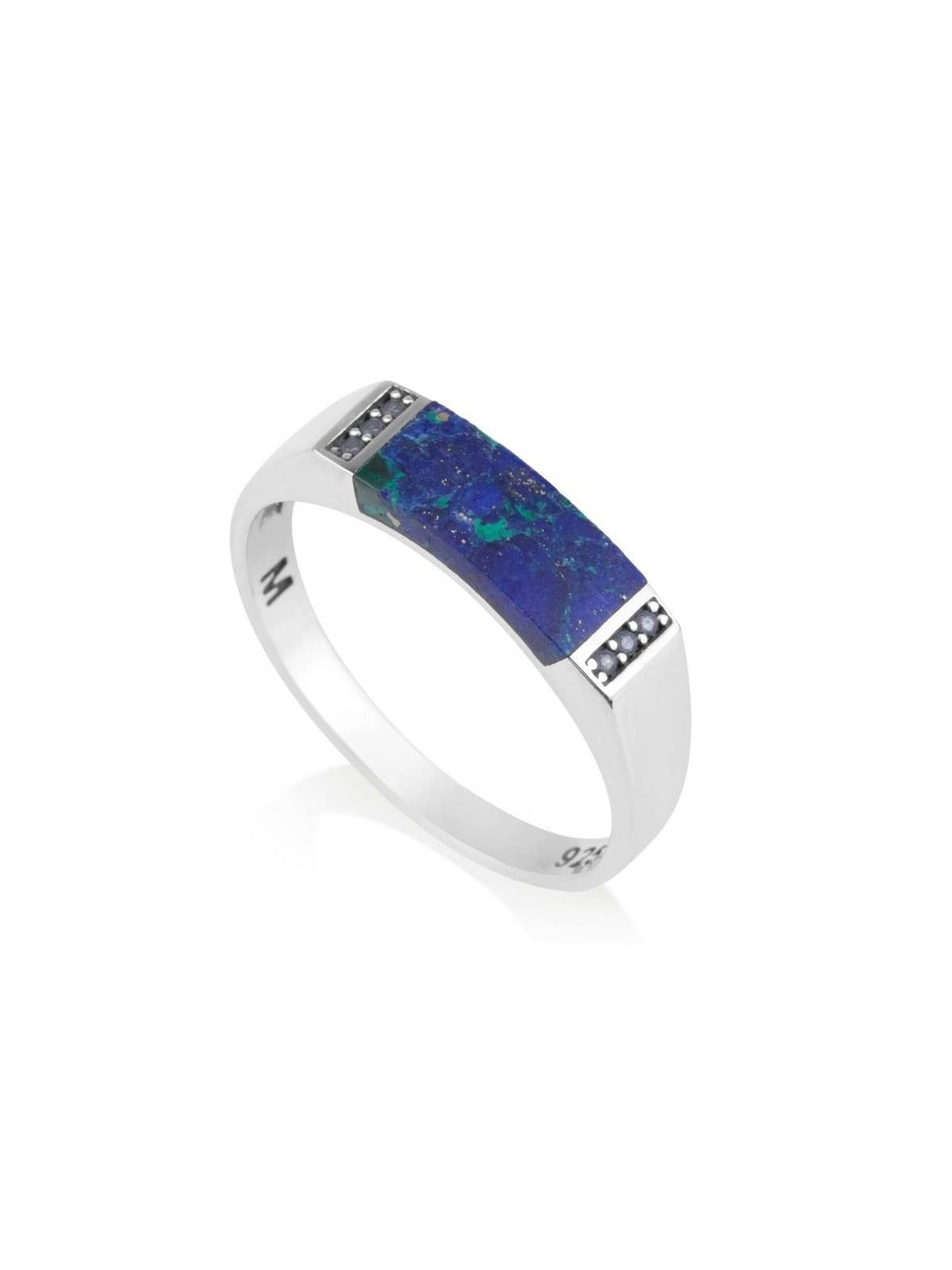Bague élégante en argent sterling et pierre d'Eilat avec motif de diamant élégant