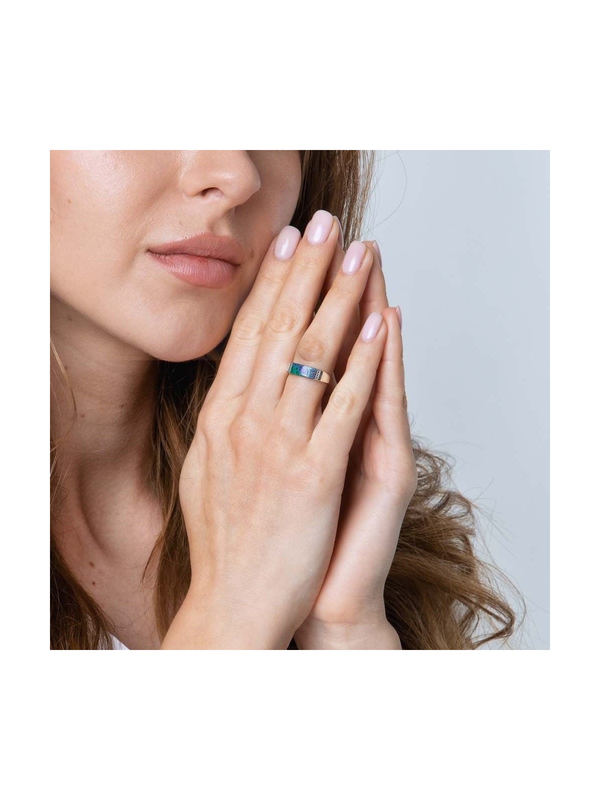 Bague élégante en argent sterling et pierre d'Eilat avec motif de diamant élégant