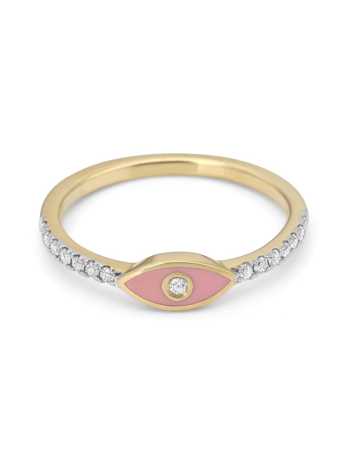Diamond-Accented Evil Eye 14K Yellow Gold Ring (Pink Enamel)