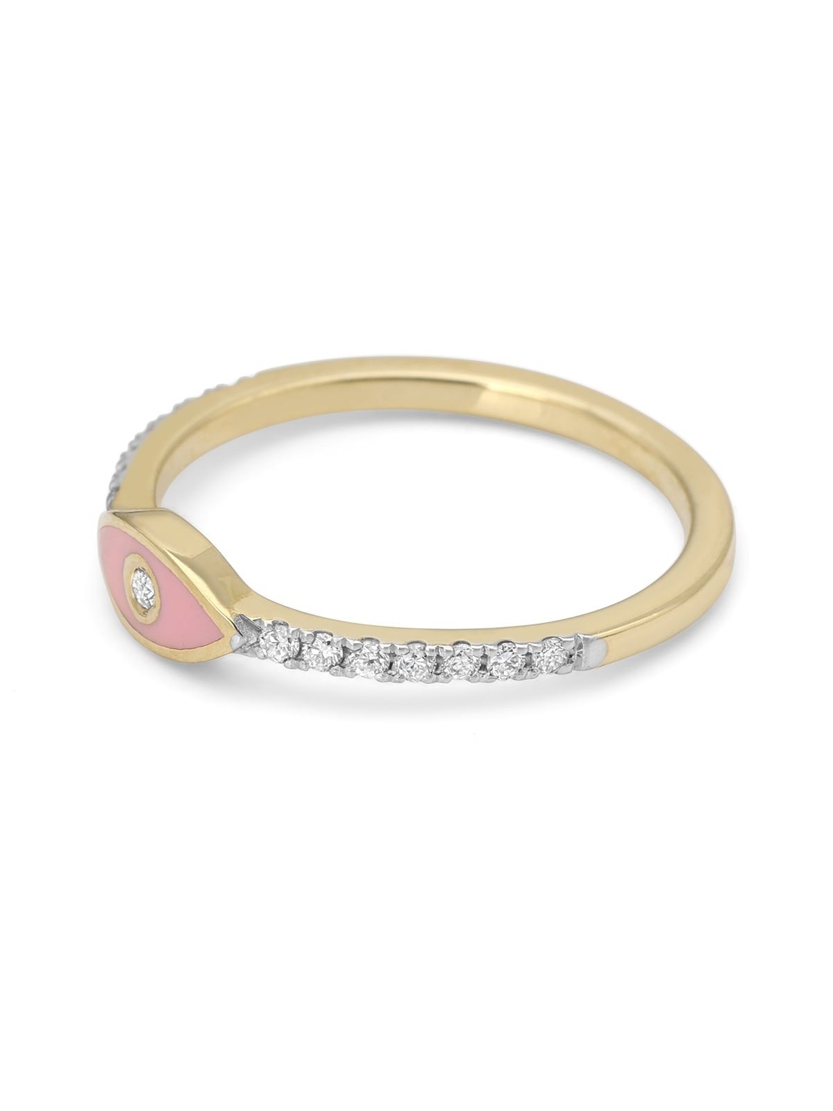 Diamond-Accented Evil Eye 14K Yellow Gold Ring (Pink Enamel)