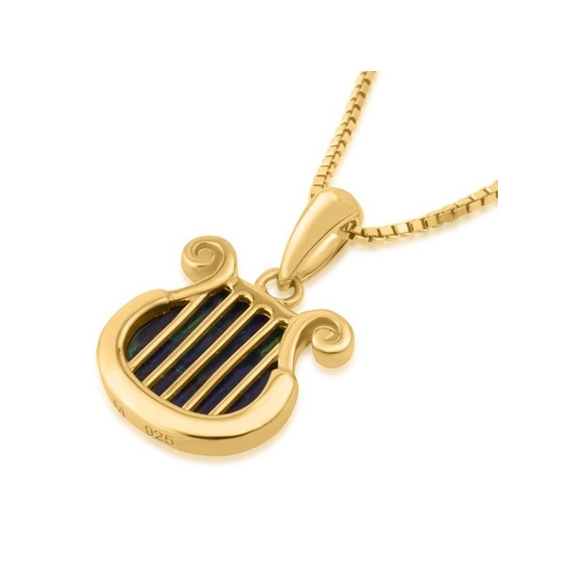 Gold-Plated Silver David's Harp Necklace with Eilat Stone