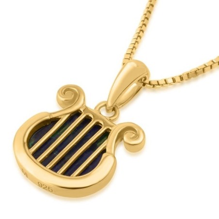 Gold-Plated Silver David's Harp Necklace with Eilat Stone