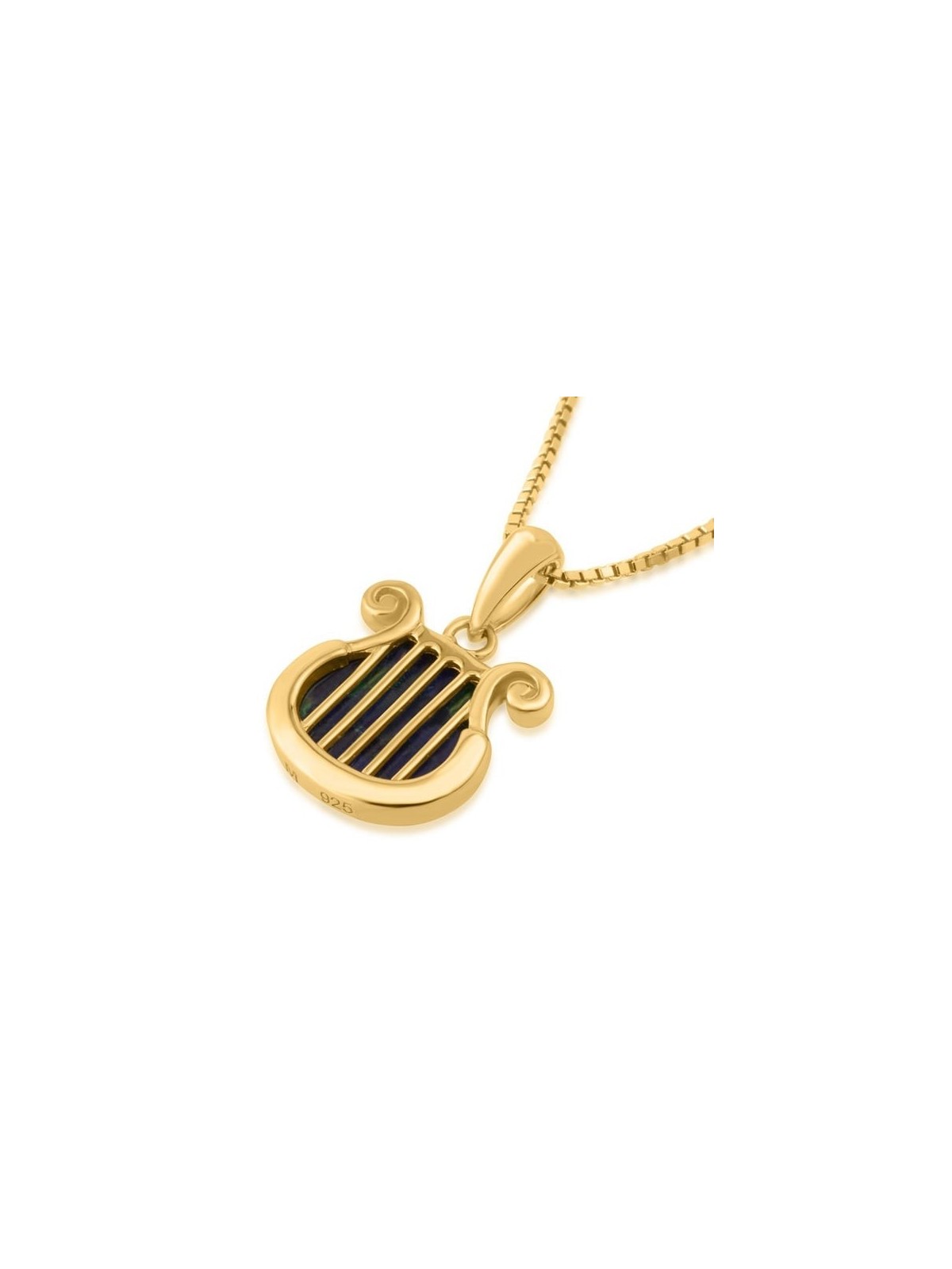 Collier Harpe de David en Argent Plaqué Or avec Pierre d'Eilat