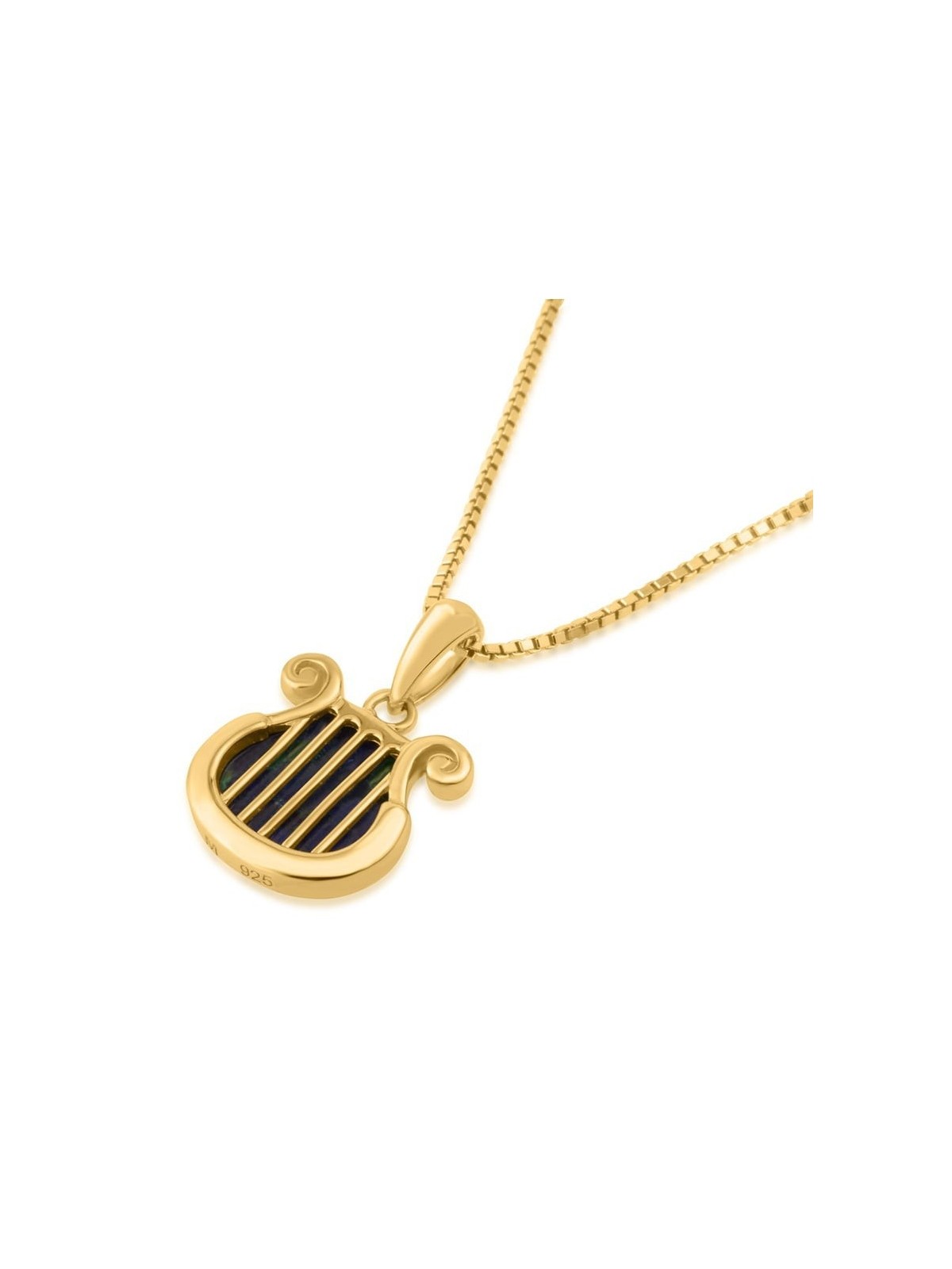 Gold-Plated Silver David's Harp Necklace with Eilat Stone