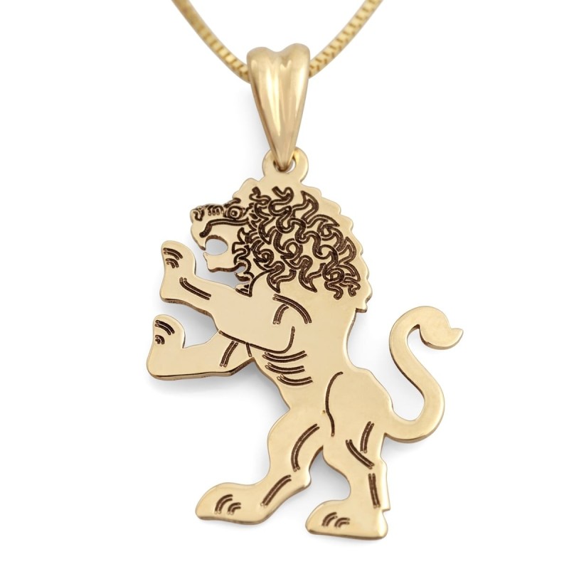 Collier pendentif Lion de Juda gravé en or 14 carats - Gol jaune ou blanc