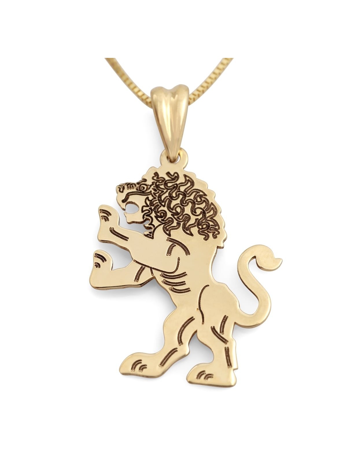 Collier pendentif Lion de Juda gravé en or 14 carats - Gol jaune ou blanc