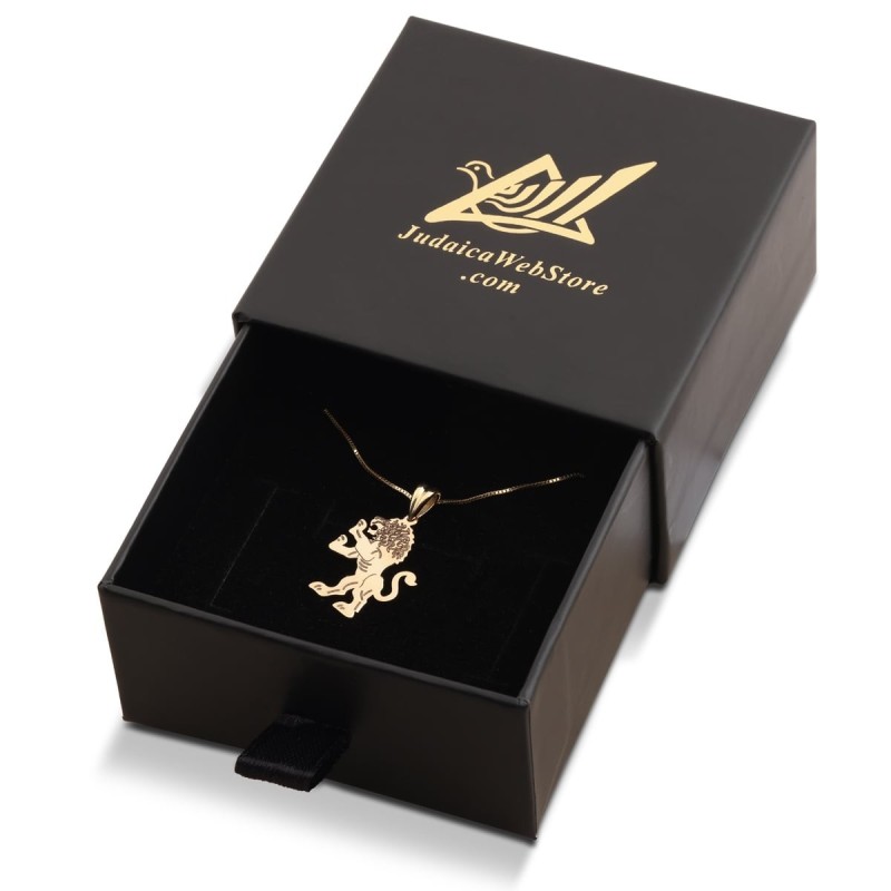 Collier pendentif Lion de Juda gravé en or 14 carats - Gol jaune ou blanc