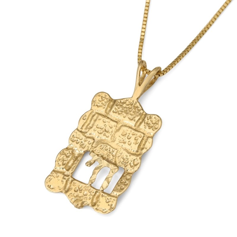 Pendentif mur Occidental et motif Chai en or jaune 14 carats pour femme