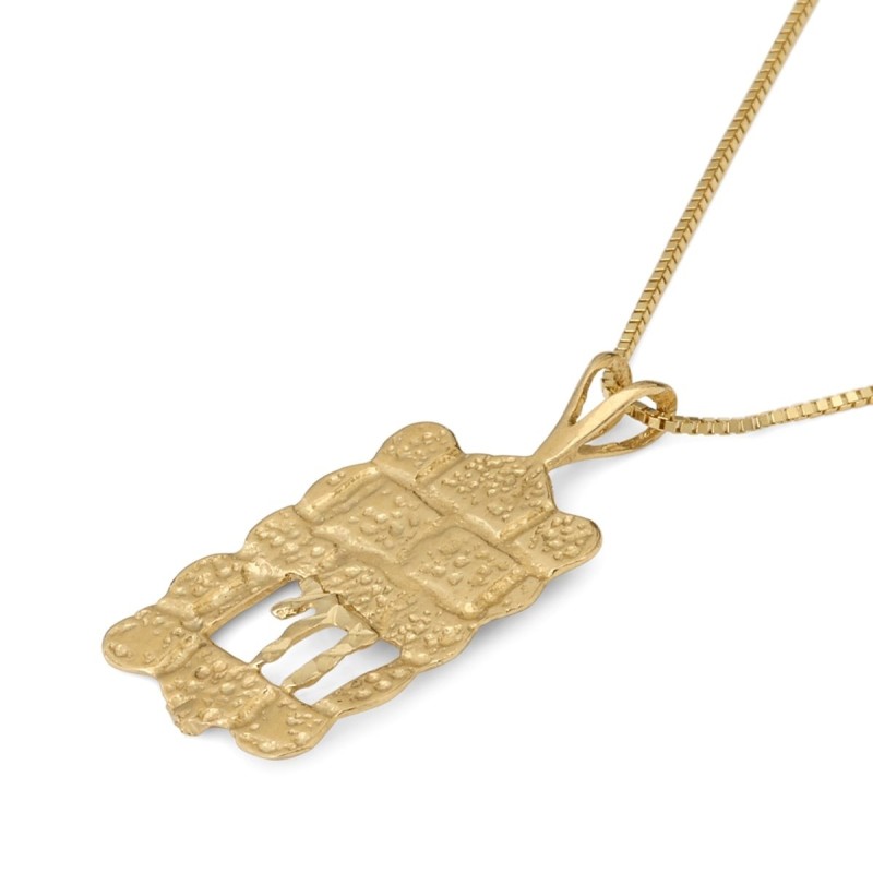 Pendentif mur Occidental et motif Chai en or jaune 14 carats pour femme
