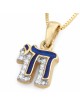 Petite 14K Gold and Blue Enamel Chai Pendant Necklace With Diamonds