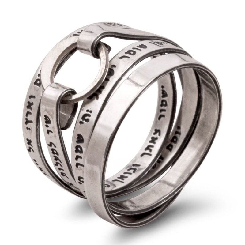 Elegant Blackened Sterling Silver Song of Ascents Wrap Ring (Psalm 121