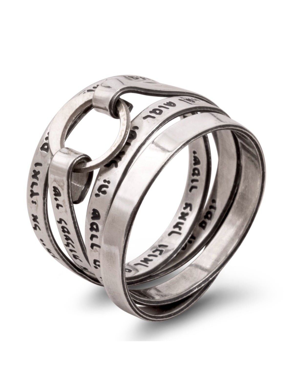 Elegant Blackened Sterling Silver Song of Ascents Wrap Ring (Psalm 121