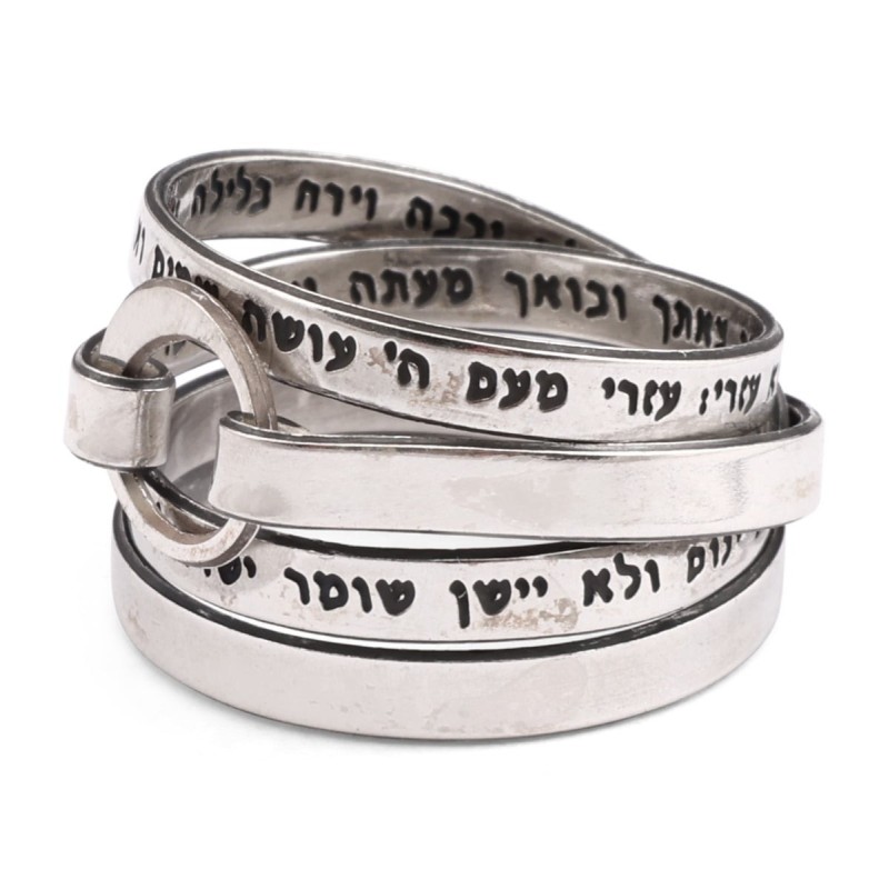Elegant Blackened Sterling Silver Song of Ascents Wrap Ring (Psalm 121