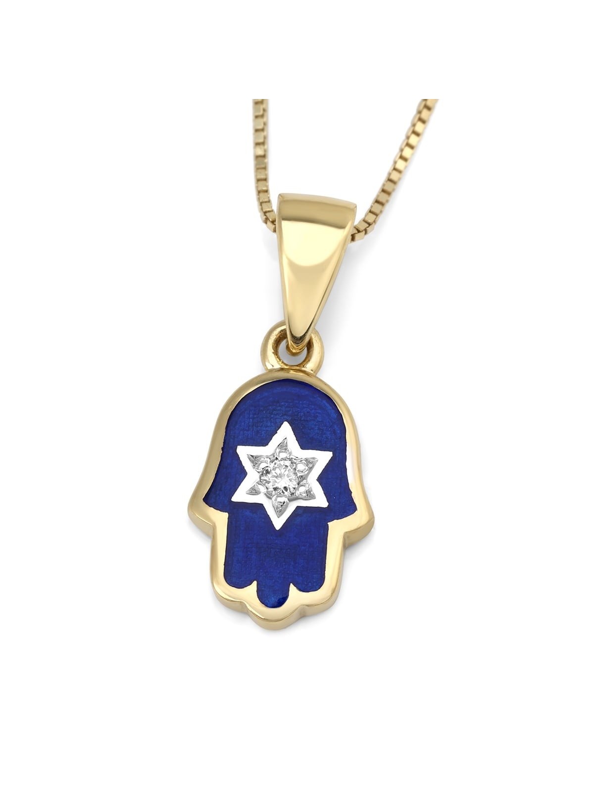 Collier pendentif Hamsa et étoile de David en or 14 carats avec diamant blanc