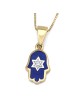 Collier pendentif Hamsa et étoile de David en or 14 carats avec diamant blanc