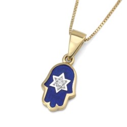 Hamsa & Star of David 14K Gold Pendant Necklace With White Diamond