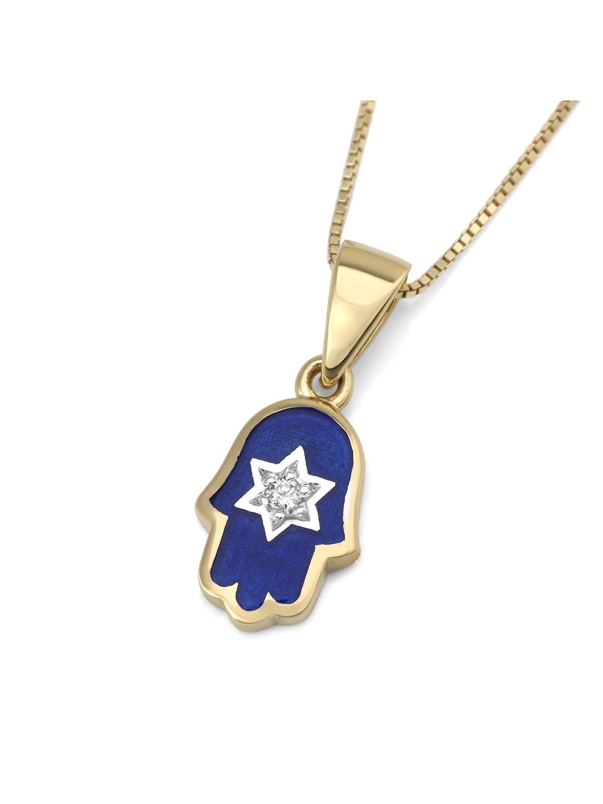 Collier pendentif Hamsa et étoile de David en or 14 carats avec diamant blanc