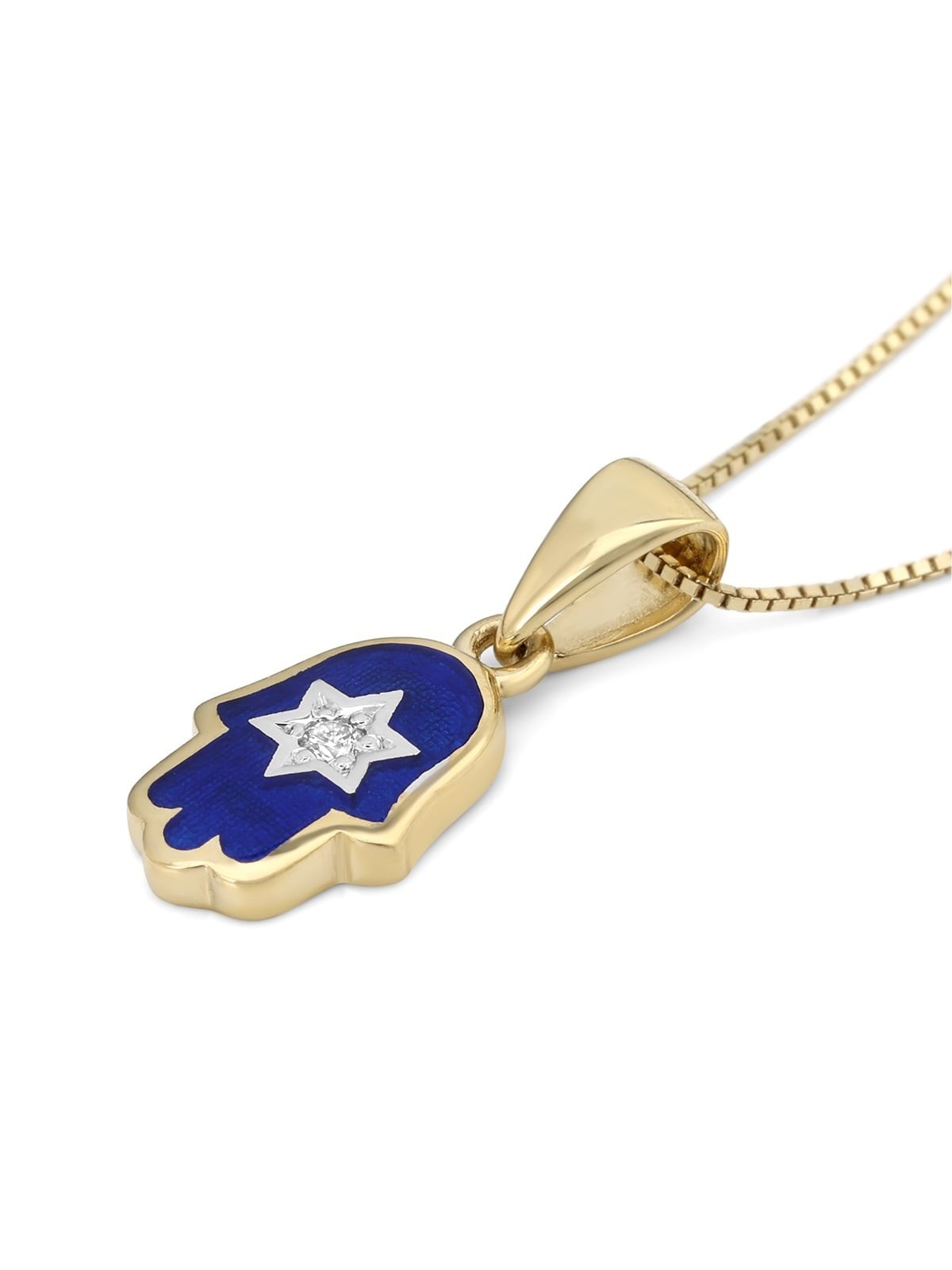 Collier pendentif Hamsa et étoile de David en or 14 carats avec diamant blanc