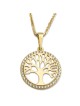 14K Yellow Gold and Cubic Zirconia Round Tree of Life Pendant Necklace