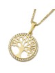 14K Yellow Gold and Cubic Zirconia Round Tree of Life Pendant Necklace