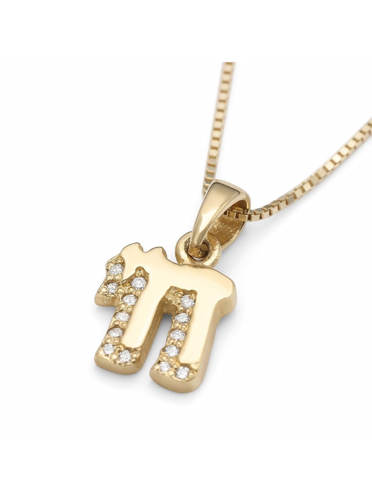 Petit collier pendentif Chai en or 14 carats avec diamant « Shadow »