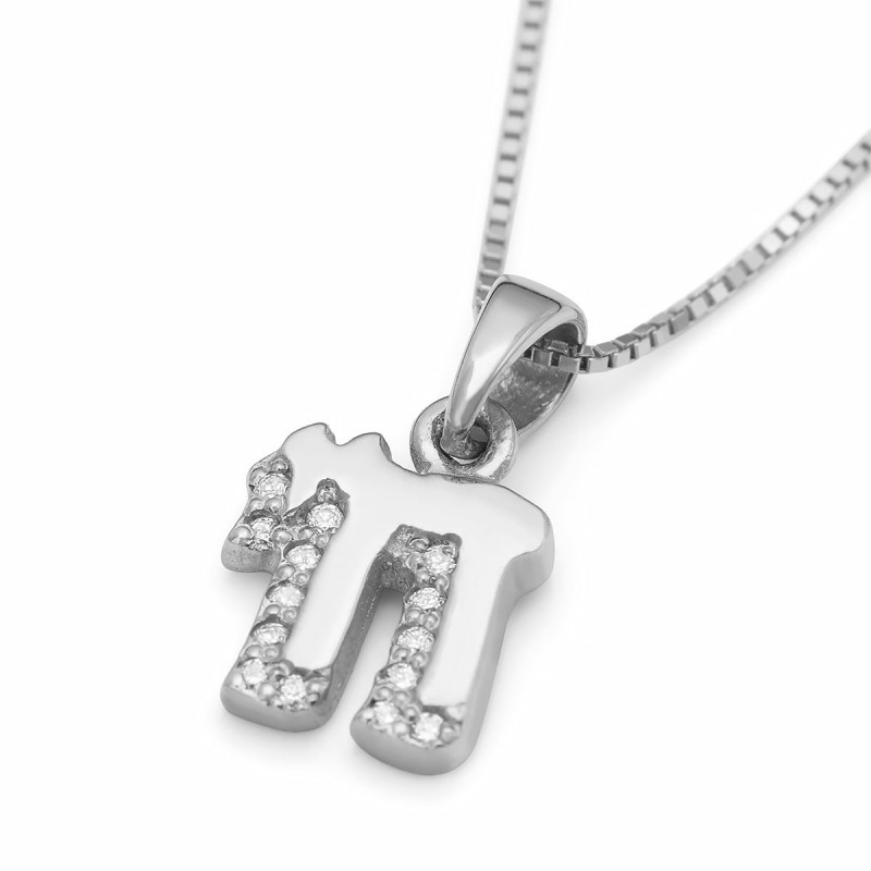 Petite 14K Gold Chai Pendant Necklace with Diamond 'Shadow'