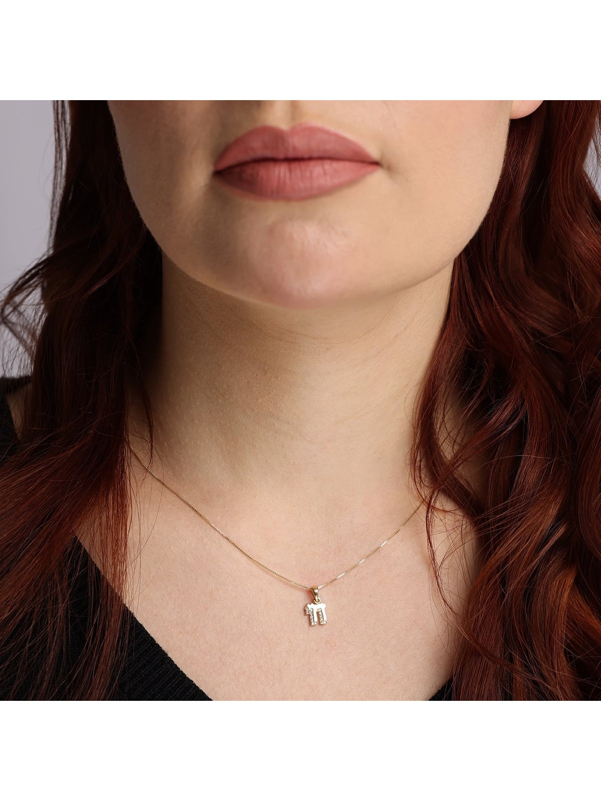 Petite 14K Gold Chai Pendant Necklace with Diamond 'Shadow'