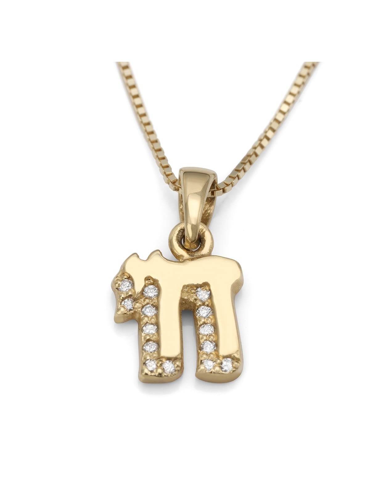 Petit collier pendentif Chai en or 14 carats avec diamant « Shadow »