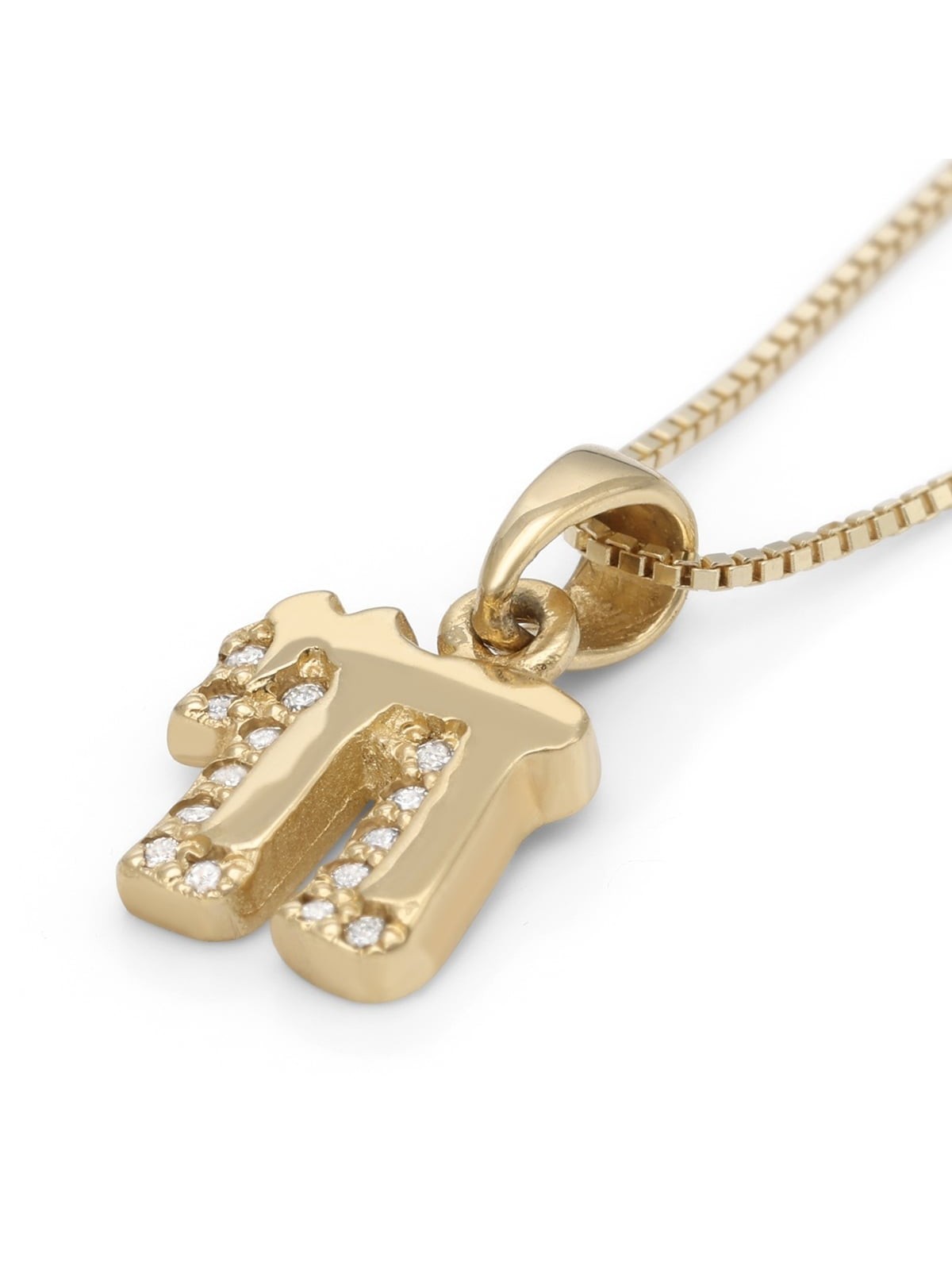 Petit collier pendentif Chai en or 14 carats avec diamant « Shadow »