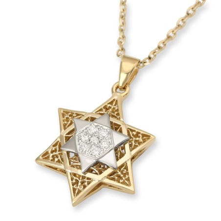 תליון מגן דוד זהב 14 קראט לנשים עם יהלומים - צבע אופ