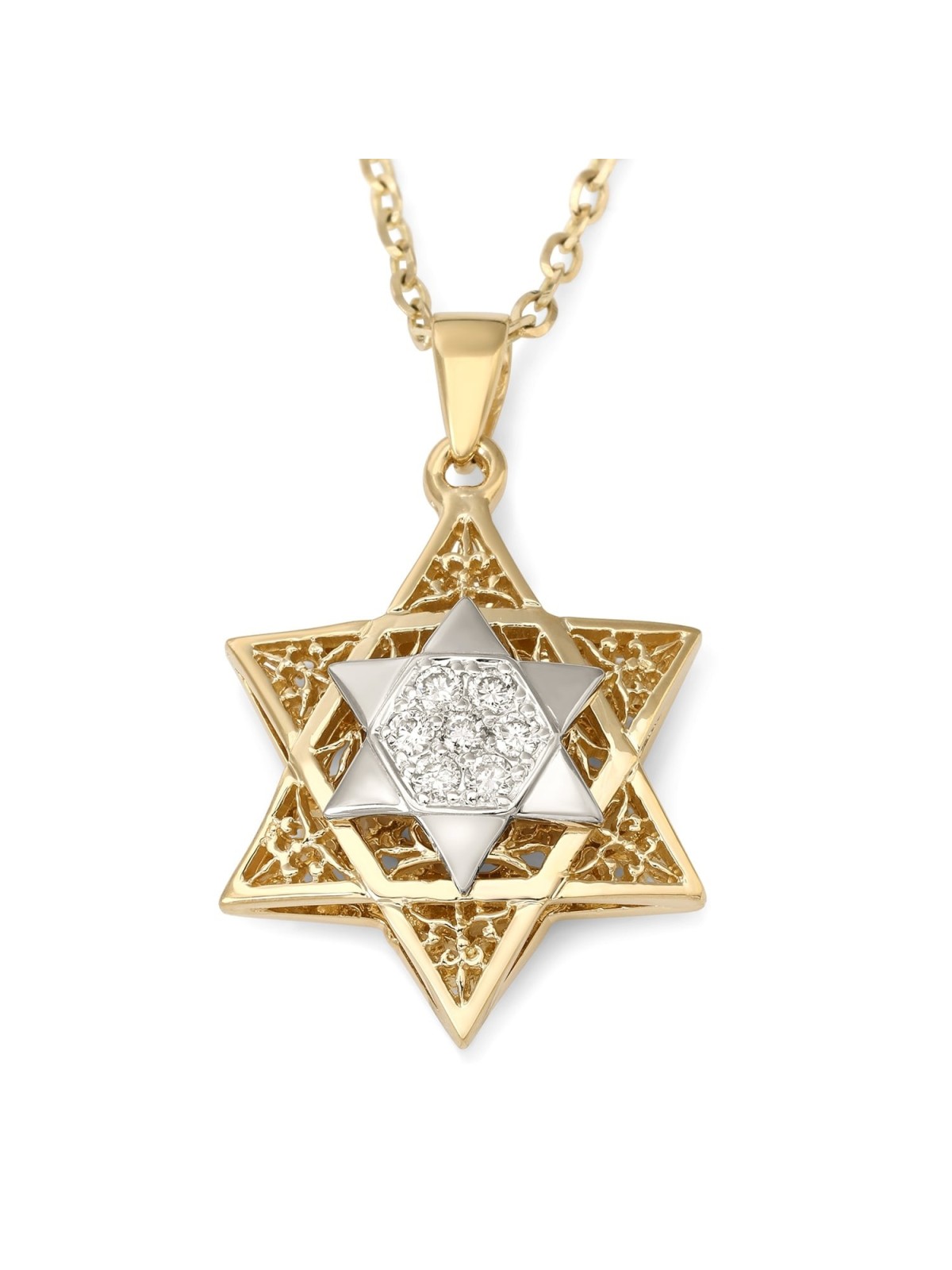 תליון מגן דוד זהב 14 קראט לנשים עם יהלומים - צבע אופ