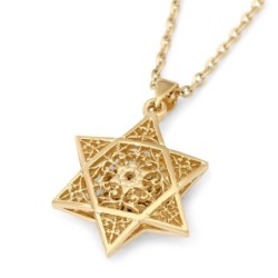 Women's 14K Gold Dainty Star of David Pendant with Diamonds - Color Op