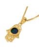 Collier Hamsa en filigrane d'argent plaqué or avec pierre d'Eilat