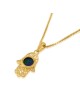 Collier Hamsa en filigrane d'argent plaqué or avec pierre d'Eilat