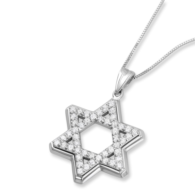 14K Gold Star of David Pendant with Diamond Stones
