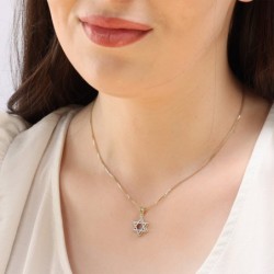 14K Gold Star of David Pendant with Diamond Stones