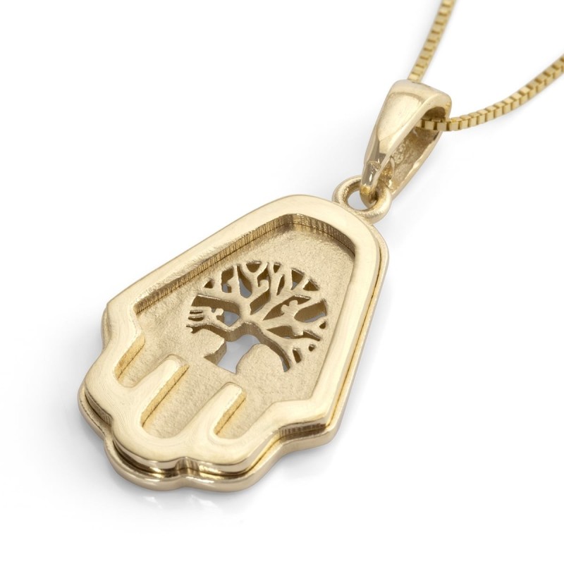Collier pendentif Hamsa et arbre de vie en or 14 carats