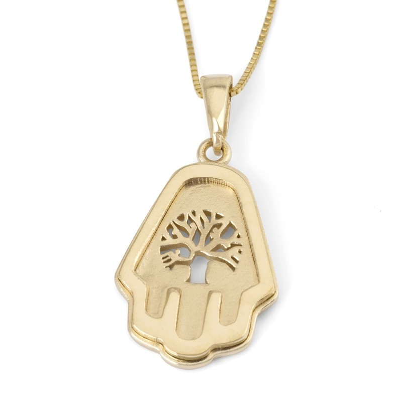 Collier pendentif Hamsa et arbre de vie en or 14 carats