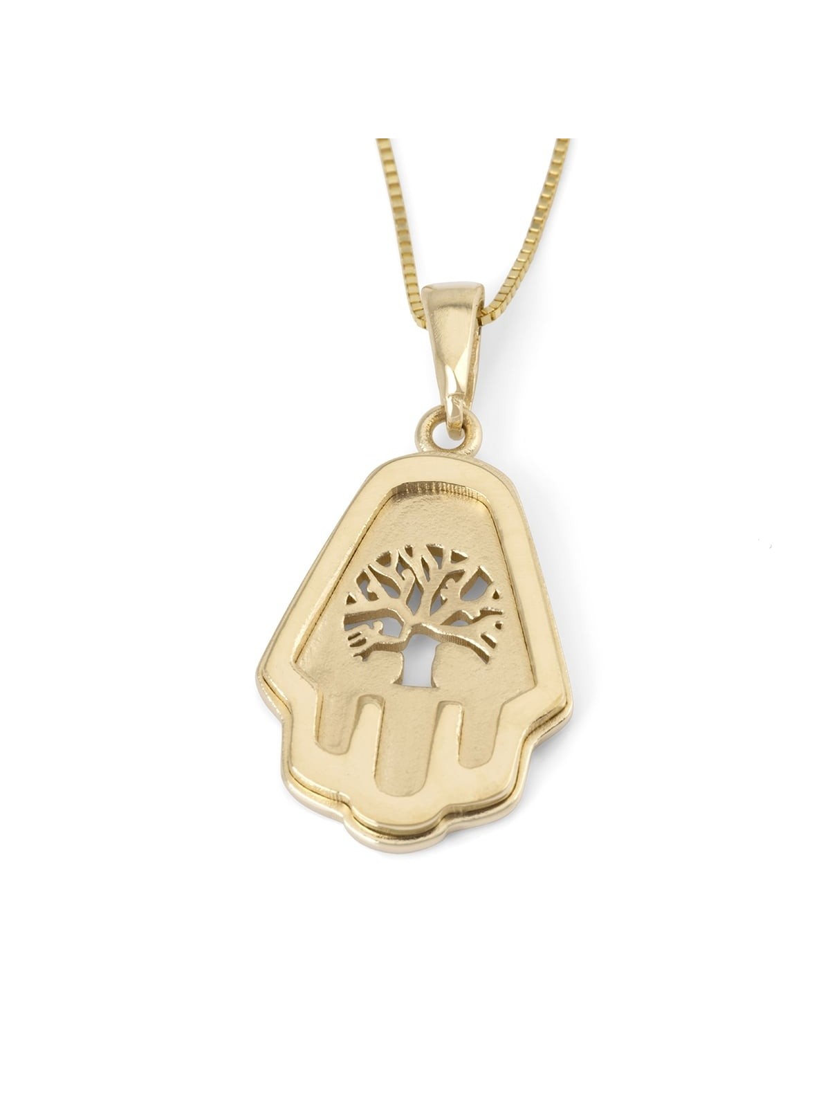 Collier pendentif Hamsa et arbre de vie en or 14 carats