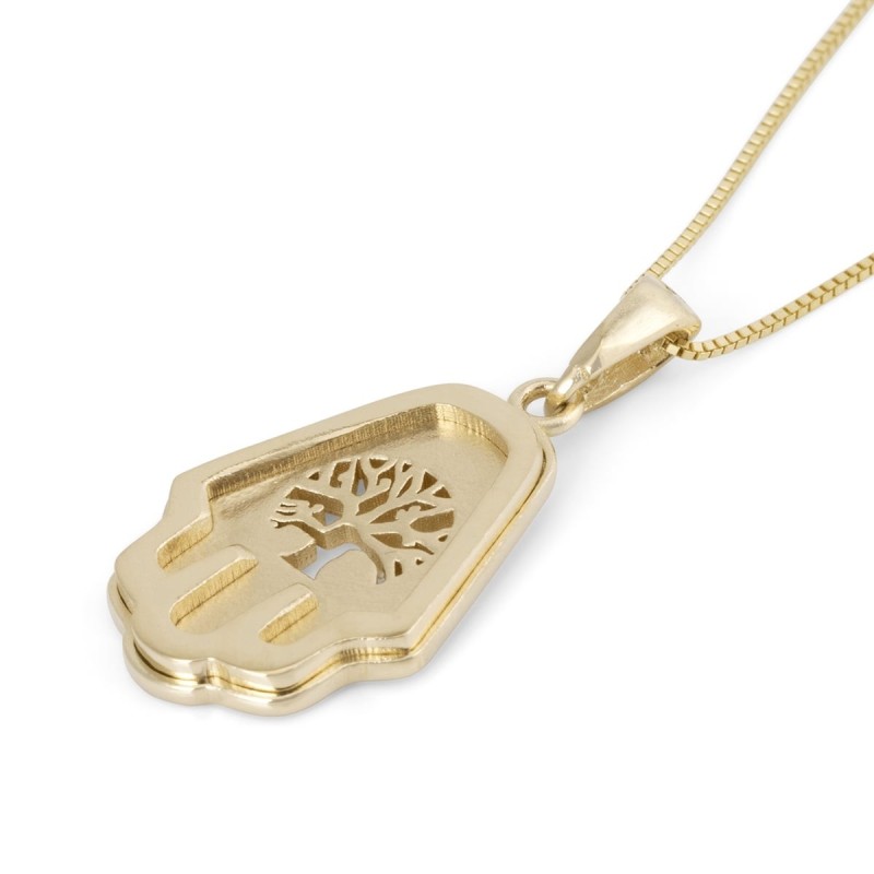 Collier pendentif Hamsa et arbre de vie en or 14 carats