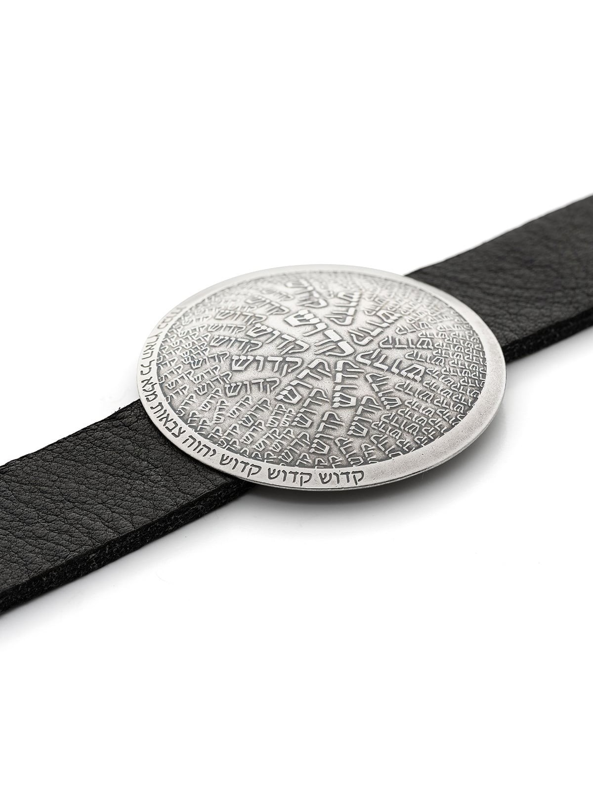 Bracelet médaillon Kadosh (Saint) plaqué argent et bracelet en cuir
