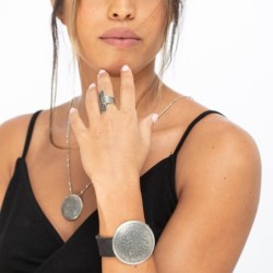 Silver-Plated Kadosh (Holy) Medallion Bracelet and Leather Strap