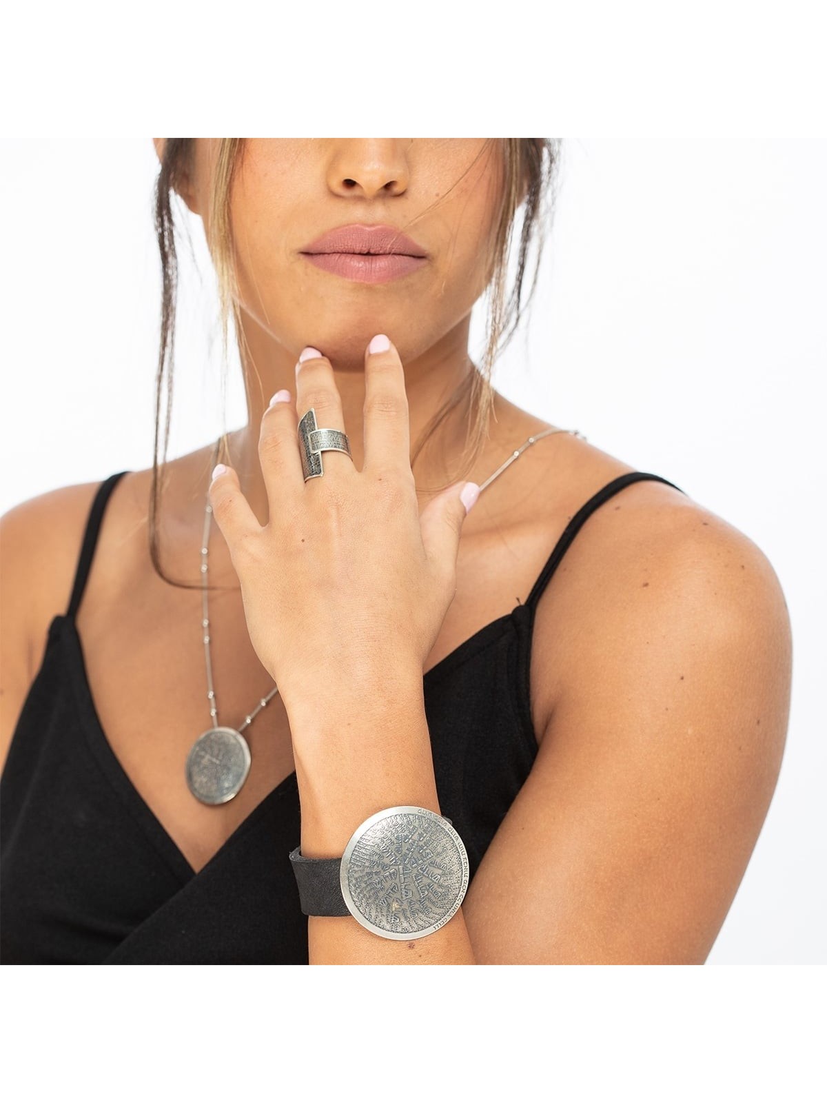 Silver-Plated Kadosh (Holy) Medallion Bracelet and Leather Strap