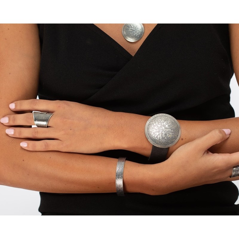 Silver-Plated Kadosh (Holy) Medallion Bracelet and Leather Strap